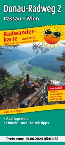 Radwanderkarte Donau-Radweg 2 Passau-Wien: Mit Ausflugszielen, Einkehr- und Freizeittipps, reissfest, wetterfest, abwischbar. 1:50000: Radwanderkarte ... beschriftbar und wieder abwischbar